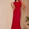 Chi Chi London Ruffle Sleeve Cut Out Back Maxi Dress - Red -Modish Muse VKO6W SQ1 0000000017 RED MDf