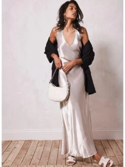 Mint Velvet Neutral Satin Maxi Slip Dress -Modish Muse VLCC7 SQ5 0000000108 BEIGE MDd1