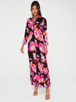 Y.A.S Savanna Printed Maxi Shirt Dress - Black