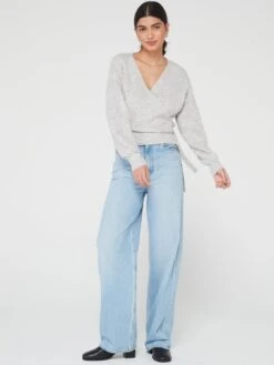 PIECES Ellen Long Sleeve Wrap Knit Cardigan - Grey -Modish Muse VLKG4 SQ3 0000000005 GREY MDo