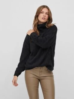 Vila Juli Rollneck Long Sleeve Knitted Jumper - Black