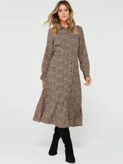 PIECES Nova Long Sleeve Midi Dress -multi