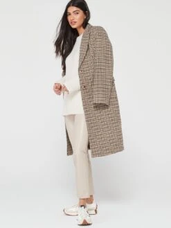 PIECES Nea Check Single Breasted Coat - Brown -Modish Muse VLKLM SQ3 0000000143 BROWN MDo