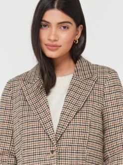 PIECES Nea Check Single Breasted Coat - Brown -Modish Muse VLKLM SQ4 0000000143 BROWN MDd