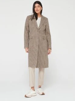 PIECES Nea Check Single Breasted Coat - Brown -Modish Muse VLKLM SQ5 0000000143 BROWN MDd1
