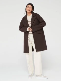 PIECES Nathalia Single Breasted Coat - Dark Brown -Modish Muse VLKLO SQ3 0000000143 BROWN MDo