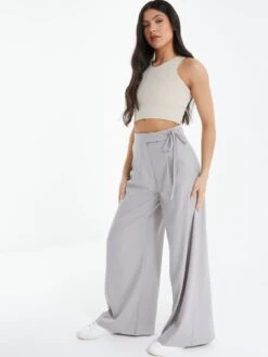 Quiz Grey High Waisted Wide Leg Trousers -Modish Muse VLY7Y SQ3 0000000005 GREY MDo