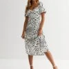 New Look White Spot Satin Twist Front Midi Dress -Modish Muse VM0HD SQ1 0000000270 PRINT MDf