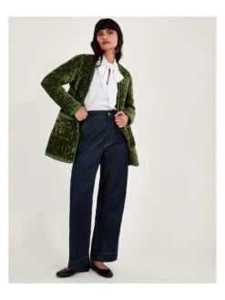 Monsoon Velvet Bed Jacket - Green -Modish Muse VM76F SQ5 0000000047 GREEN MDd1