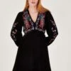 Monsoon Verina Velvet Embroidered Dress - Black -Modish Muse VM7BR SQ1 0000000004 BLACK MDf