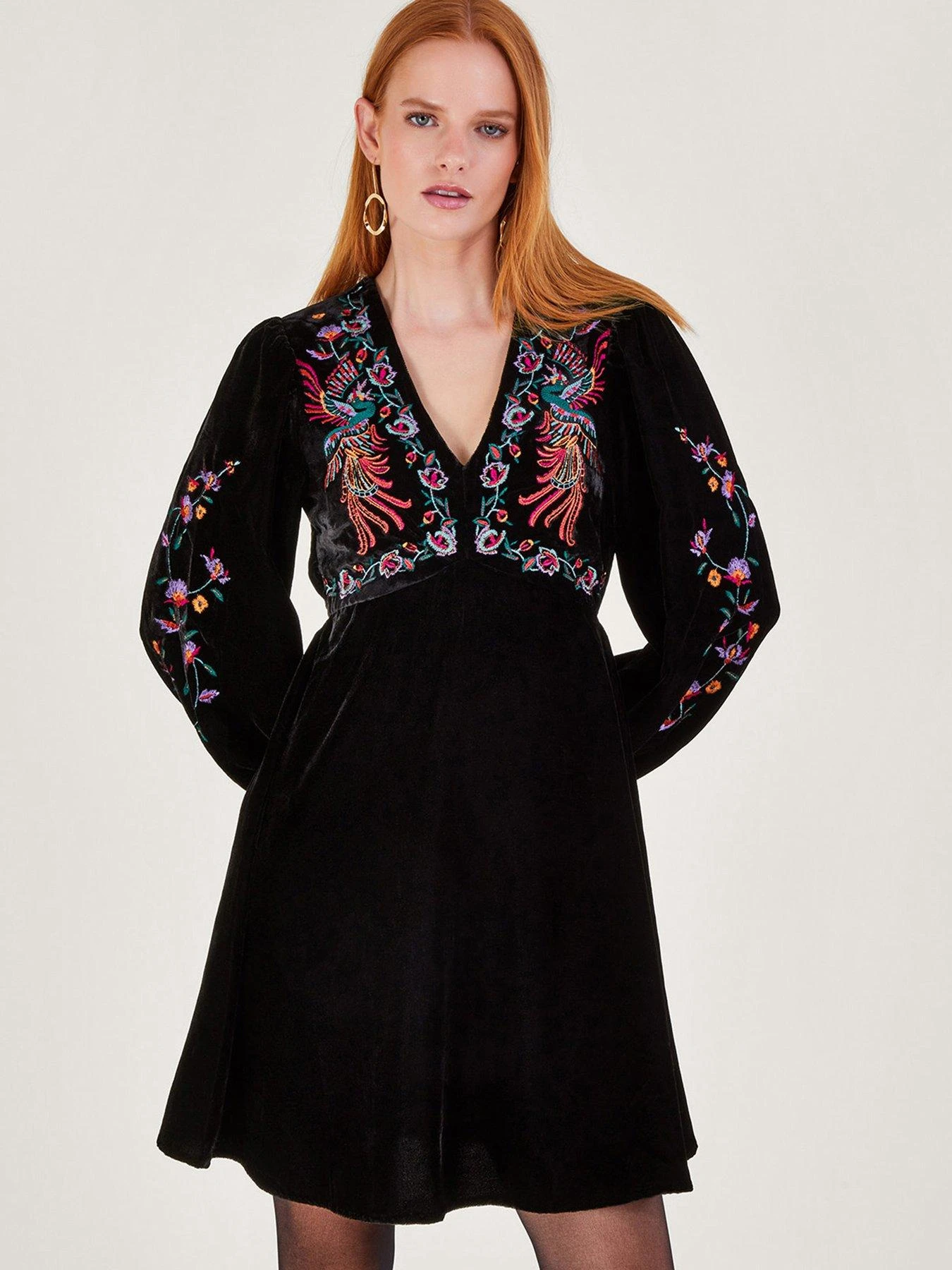 Monsoon Verina Velvet Embroidered Dress - Black 3 Monsoon Verina Velvet Embroidered Dress - Black