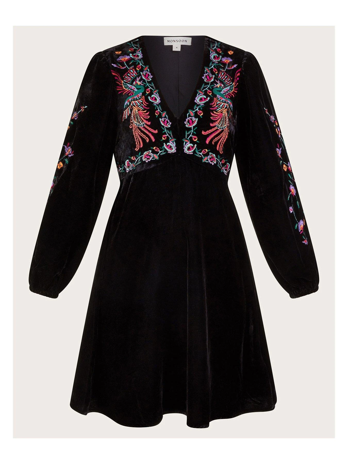 Monsoon Verina Velvet Embroidered Dress - Black 5 Monsoon Verina Velvet Embroidered Dress - Black - Image 3