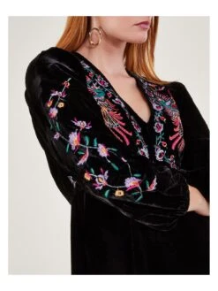 Monsoon Verina Velvet Embroidered Dress - Black 10 Monsoon Verina Velvet Embroidered Dress - Black -Modish Muse VM7BR SQ4 0000000004 BLACK MDd