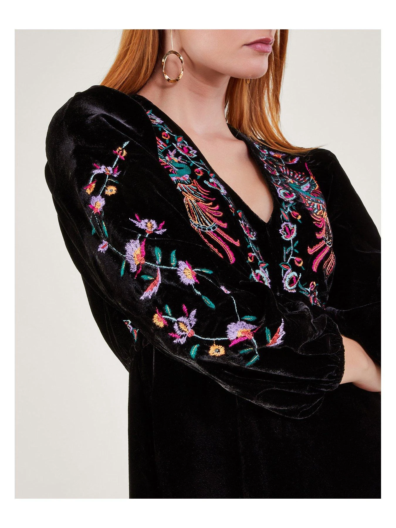 Monsoon Verina Velvet Embroidered Dress - Black 6 Monsoon Verina Velvet Embroidered Dress - Black - Image 4