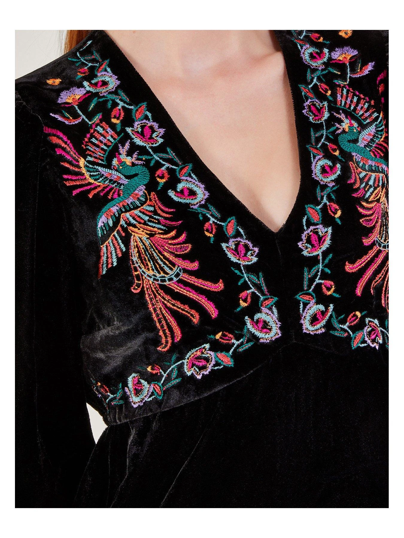 Monsoon Verina Velvet Embroidered Dress - Black 7 Monsoon Verina Velvet Embroidered Dress - Black - Image 5