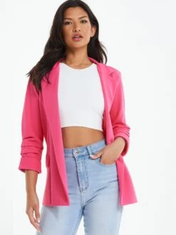 Quiz Pink Ruched Sleeve Blazer