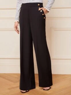 Love & Roses Military Button Wide Leg Trouser - Black