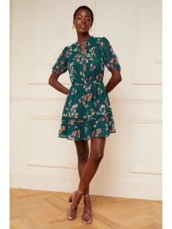 Love & Roses Printed Lace Mini Dress - Teal -Modish Muse VM7I9 SQ3 0000000004 BLACK MDo