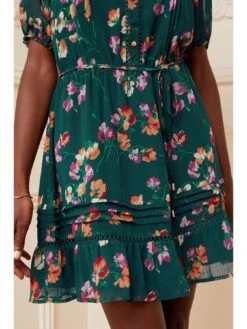 Love & Roses Printed Lace Mini Dress - Teal -Modish Muse VM7I9 SQ4 0000000004 BLACK MDd