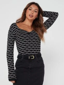 V By Very Sweetheart Neck Wave Knitted Top -Modish Muse VM95W SQ5 0000000003 NATURAL MDd1