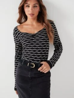 V By Very Sweetheart Neck Wave Knitted Top -Modish Muse VM95W SQ6 0000000003 NATURAL MDd2