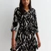 New Look Black Abstract Print Tiered Mini Shirt Dress -Modish Muse VM9DA SQ1 0000000004 BLACK MDf