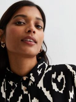 New Look Black Abstract Print Tiered Mini Shirt Dress -Modish Muse VM9DA SQ4 0000000004 BLACK MDd