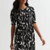 New Look Black Abstract Print Short Sleeve Mini Dress -Modish Muse VM9EG SQ1 0000000004 BLACK MDf