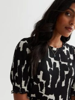 New Look Black Abstract Print Short Sleeve Mini Dress -Modish Muse VM9EG SQ4 0000000004 BLACK MDd