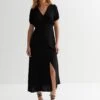 New Look Ruched Sleeve Button Front Midaxi Dress - Black -Modish Muse VM9EZ SQ1 0000000004 BLACK MDf