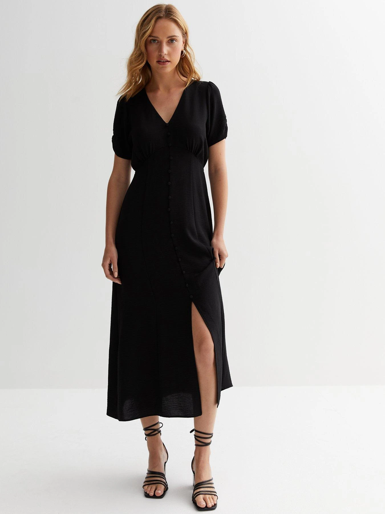 New Look Ruched Sleeve Button Front Midaxi Dress - Black 3 New Look Ruched Sleeve Button Front Midaxi Dress - Black