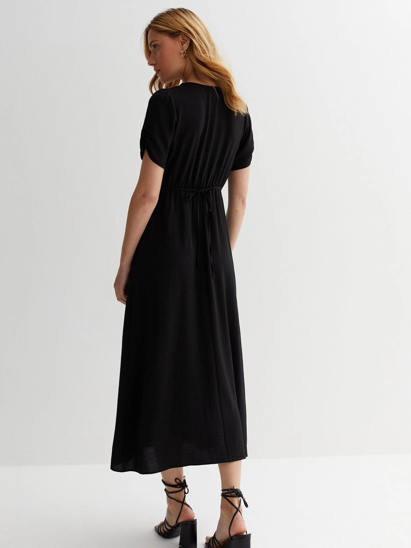 New Look Ruched Sleeve Button Front Midaxi Dress - Black 4 New Look Ruched Sleeve Button Front Midaxi Dress - Black - Image 2