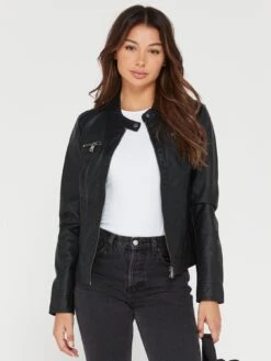 Only Bandit Faux Leather Biker Jacket - Black