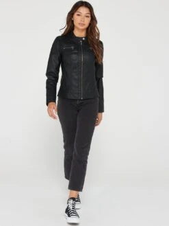 Only Bandit Faux Leather Biker Jacket - Black -Modish Muse VMD7Z SQ6 0000000004 BLACK MDd2