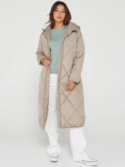 Only New Tamara Long Quilted Coat - Beige