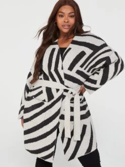 Only Curve Georgina Jacquard Belt Cardigan - Black