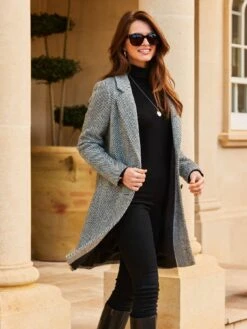 Sosandar Sosandar Black And White Herringbone Wool Mix Coat -Modish Muse VMKJC SQ4 0000000004 BLACK MDd