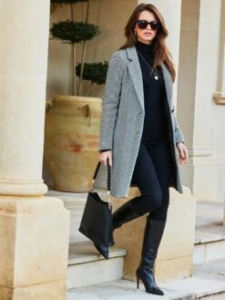 Sosandar Sosandar Black And White Herringbone Wool Mix Coat -Modish Muse VMKJC SQ6 0000000004 BLACK MDd2