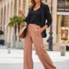 Sosandar Pintuck Wide Leg Trouser - Brown -Modish Muse VMKKY SQ1 0000000143 BROWN MDf