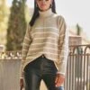 Sosandar Sosandar Taupe & White Stripe Roll Neck Jumper -Modish Muse VMKLE SQ1 0000000108 BEIGE MDf