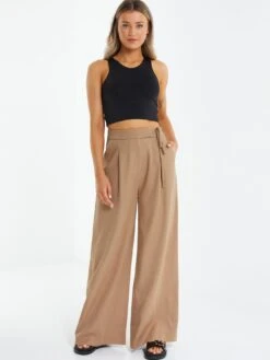 Quiz Stone High Waisted Wide Leg Trousers