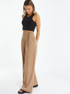 Quiz Stone High Waisted Wide Leg Trousers -Modish Muse VMLVJ SQ3 0000000003 NATURAL MDo