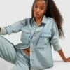 Boohoo Oversized Denim Shacket - Blue -Modish Muse VMYZV SQ1 0000000020 BLUE MDf