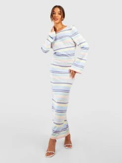 Boohoo Scoop Back Floaty Stripe Knitted Maxi Dress - Pink