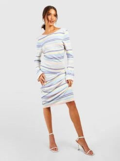 Boohoo Scoop Back Floaty Stripe Knitted Maxi Dress - Pink -Modish Muse VMZ3H SQ3 0000000063 PINK MDo