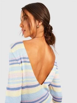 Boohoo Scoop Back Floaty Stripe Knitted Maxi Dress - Pink -Modish Muse VMZ3H SQ4 0000000063 PINK MDd