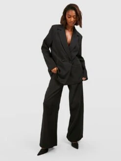 Boohoo Wide Leg Tailored Trouser - Black