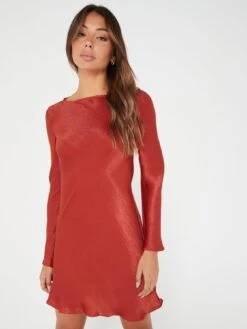 V By Very Long Sleeve Solid Shift Mini Dress -Modish Muse VN3AP SQ4 0000000143 BROWN MDd