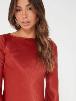 V By Very Long Sleeve Solid Shift Mini Dress -Modish Muse VN3AP SQ6 0000000143 BROWN MDd2