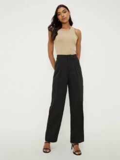 Dorothy Perkins Pleated Front Straight Leg Trouser - Black -Modish Muse VN7DL SQ3 0000000004 BLACK MDo